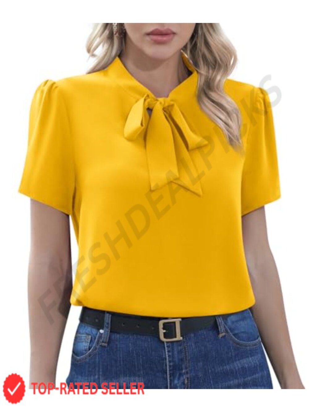 Womens Chiffon Blouse Tie Neck Short Sleeve Business Work Top